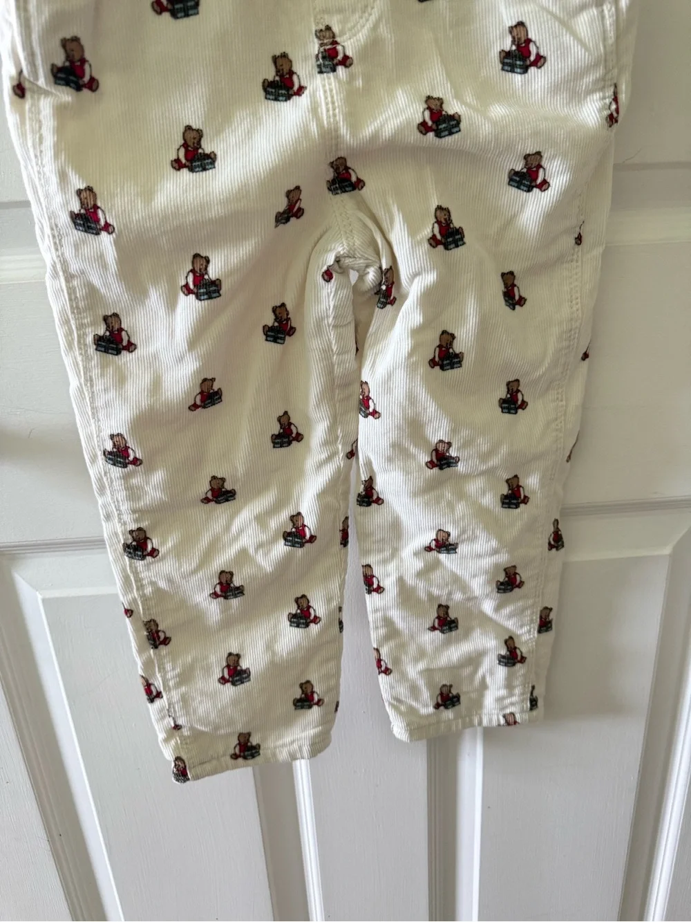 OshKosh B'gosh Cream Overalls with Red Teddy Bear